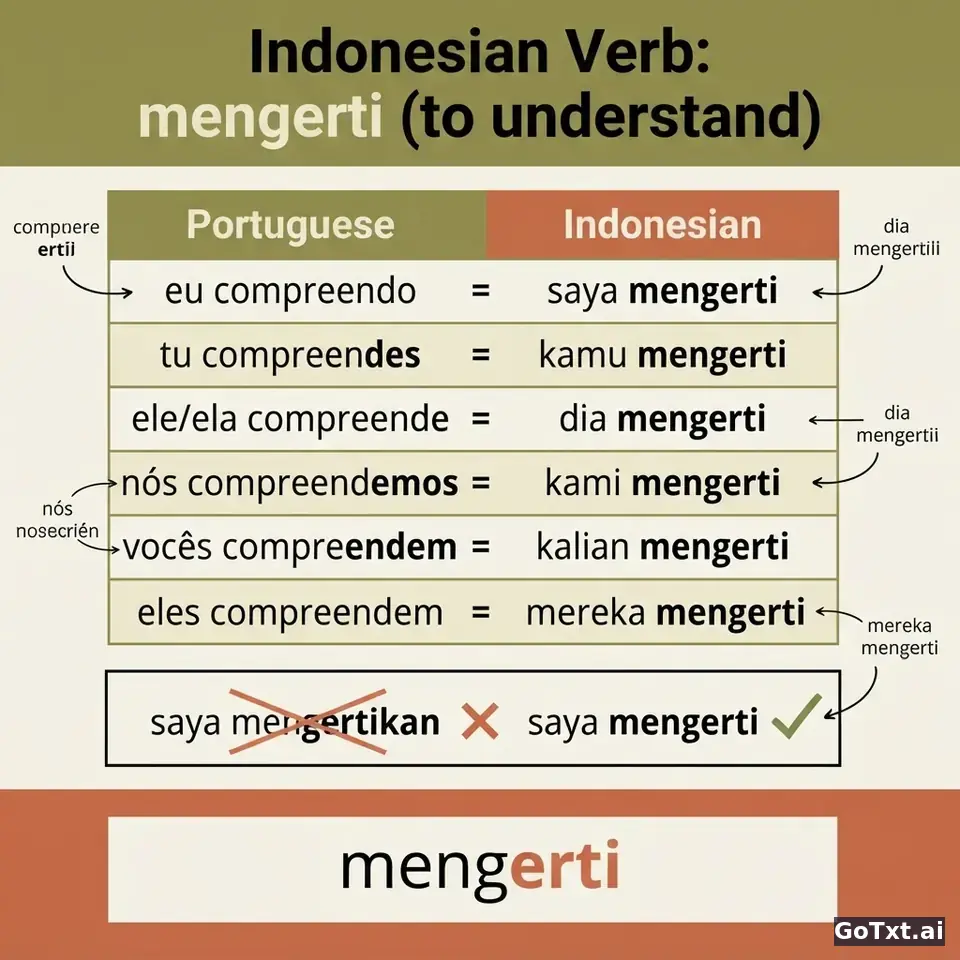Verbos irregulares em indonésio: um verbo, todas as formas, passo a passo — illustration | GoTxt