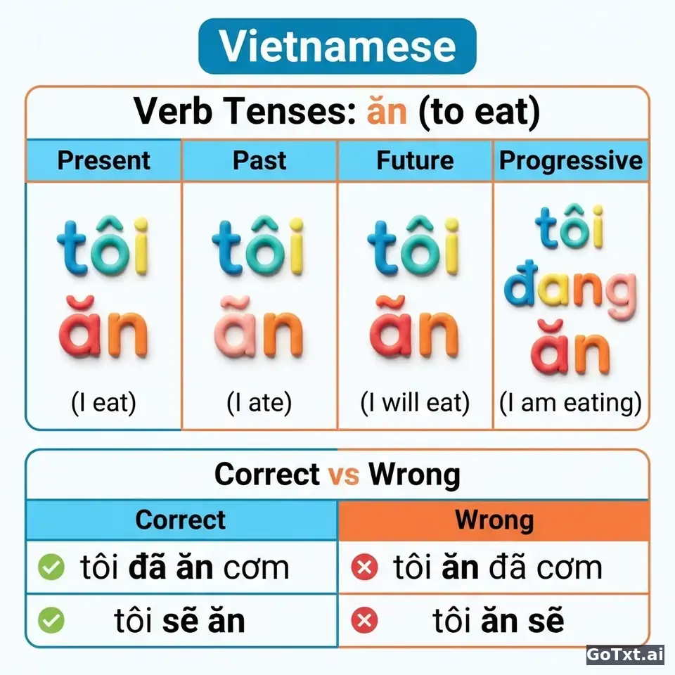Vietnamca'da Düzensiz Fiiller: "Ăn" Fiilinin Tüm Halleri Adım Adım — illustration | GoTxt
