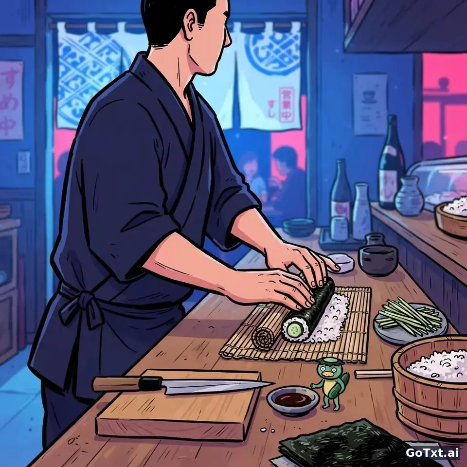 Decoding a Japanese National Joke: Why the "Sushi Chef and the Cucumber" Still Makes Me La — illustration | GoTxt