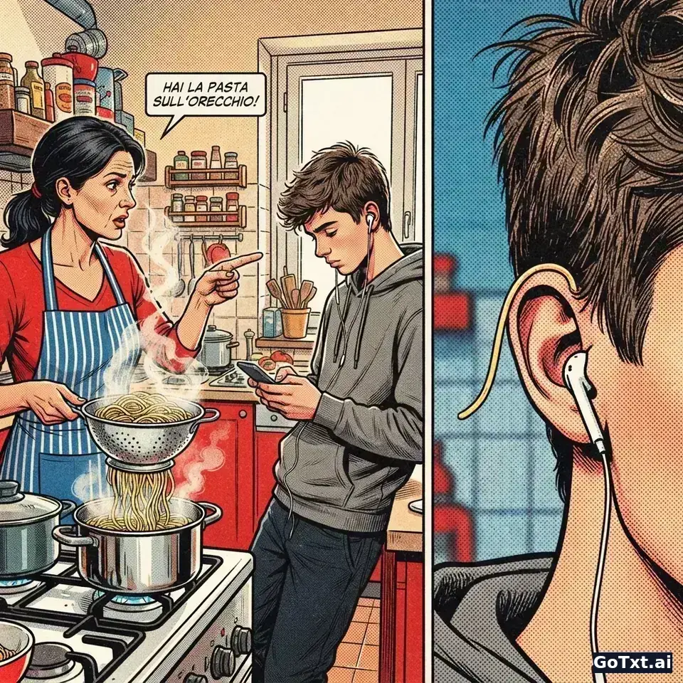 Pourquoi les Italiens rient de « Piero, hai la pasta sull'orecchio? » — décodage d'une bla — illustration | GoTxt