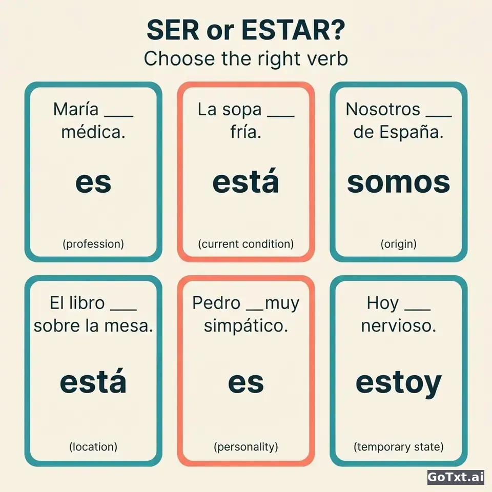 Ser vs Estar: Why To Be Has Two Faces in Spanish — illustration 2 | GoTxt.ai